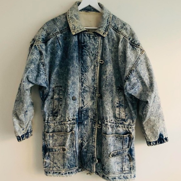 Vintage Jackets & Blazers - Vintage 80s Authentic Whipp Denim Jacket Acid Wash Long Oversized Toggle Closure